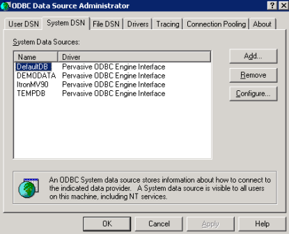 The System DSN tab.